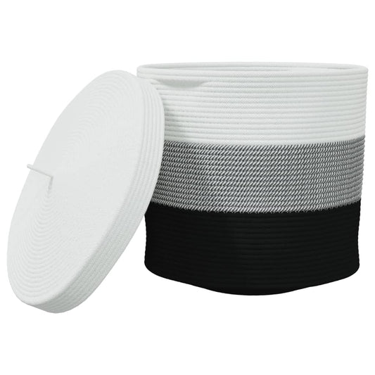 Storage Basket with Lid White and Black Ø40x35 cm Cotton Storage Basket with Lid White and Black Ø40x35 cm Cotton