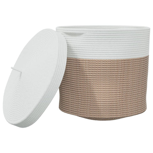 Storage Basket with Lid Brown and White Ø40x35 cm Cotton Storage Basket with Lid Brown and White Ø40x35 cm Cotton