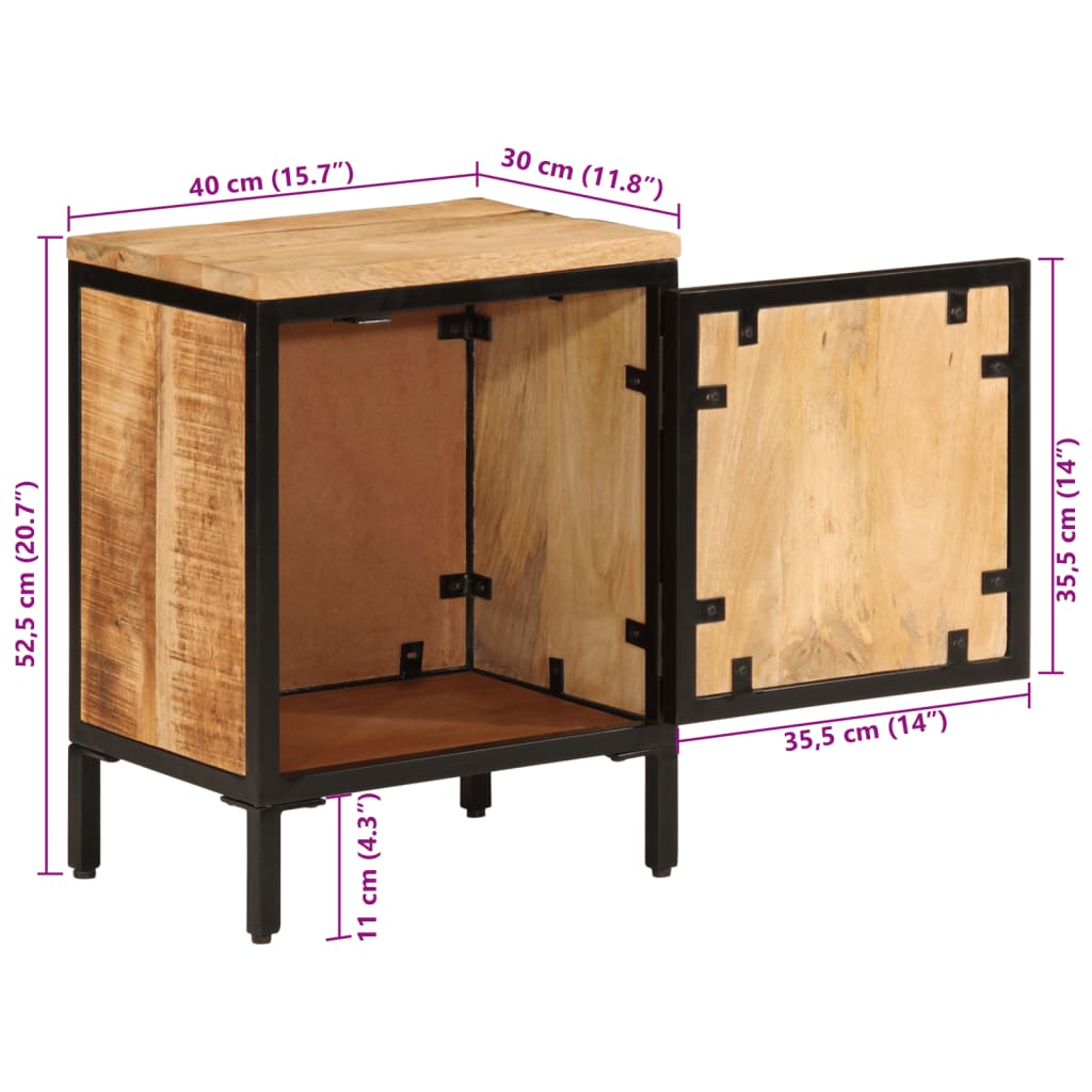 Bed Cabinet 40x30x52,5 cm Solid Rough Wood Mango