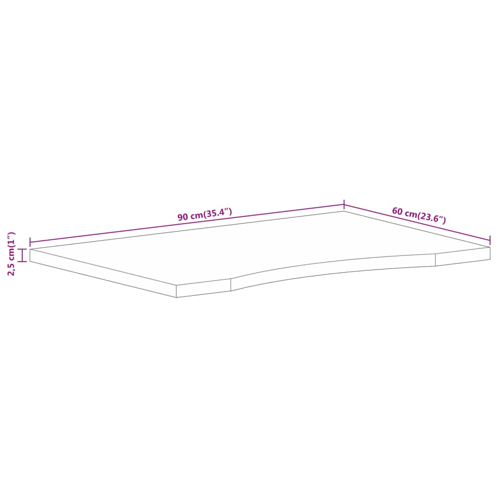 Desk Top with Curve 90x60x2.5 cm Solid Wood Rough Mango