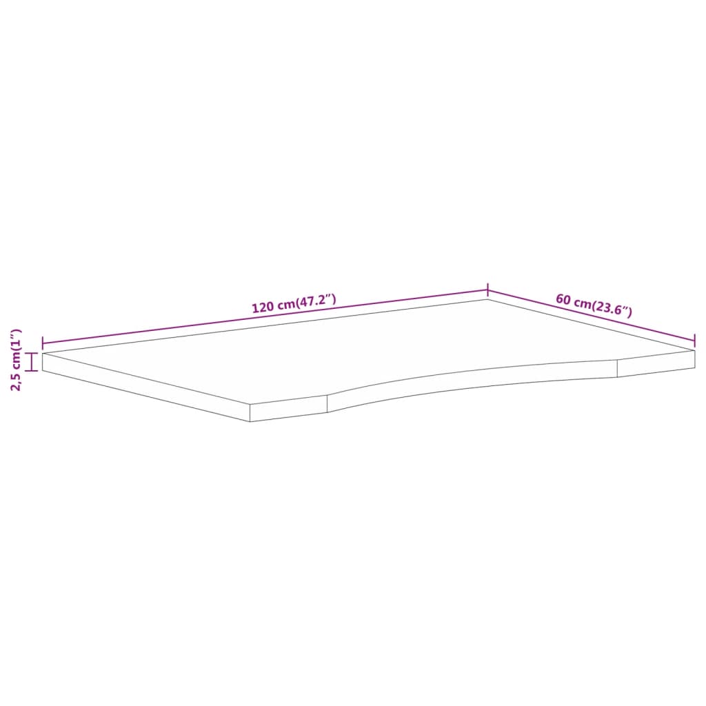 Desk Top with Curve 120x60x2,5 cm Solid Wood Rough Mango