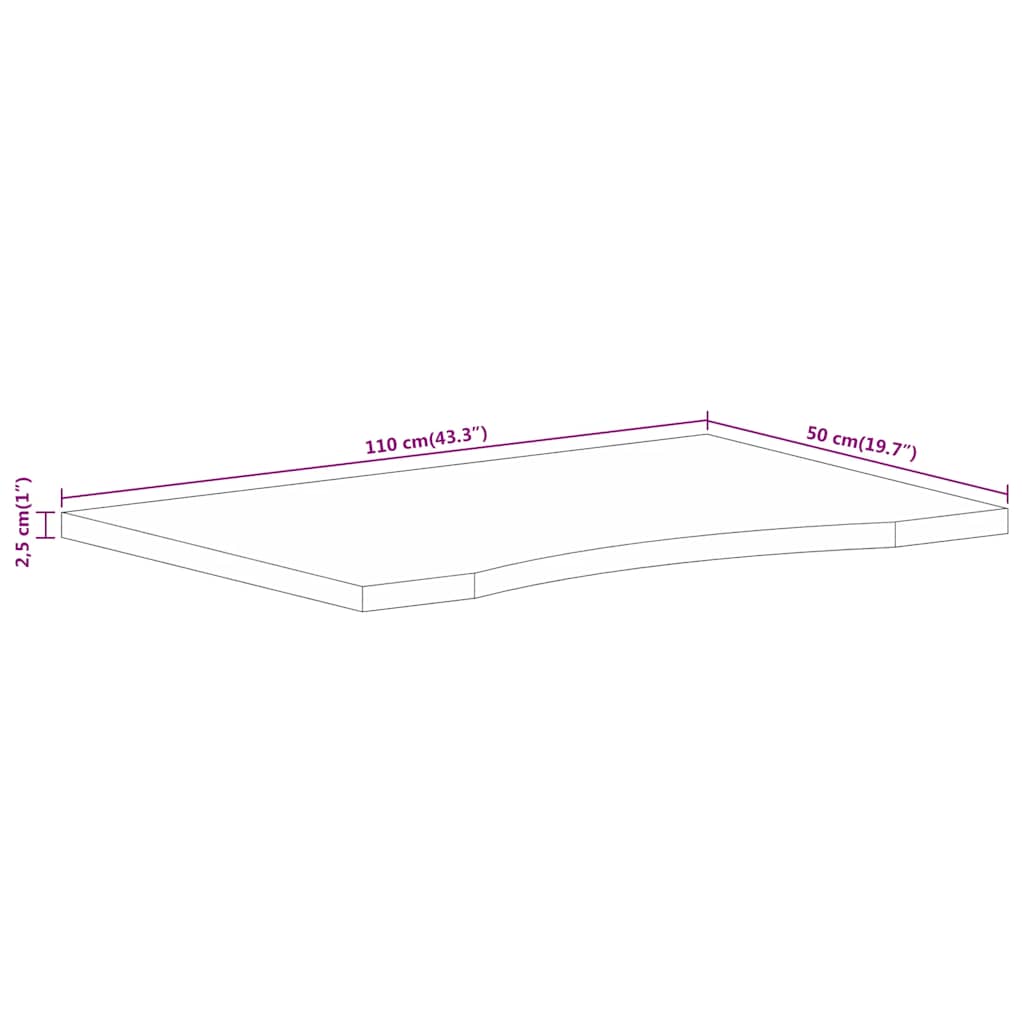 Desk Top with Curve 110x50x2,5 cm Solid Wood Rough Mango