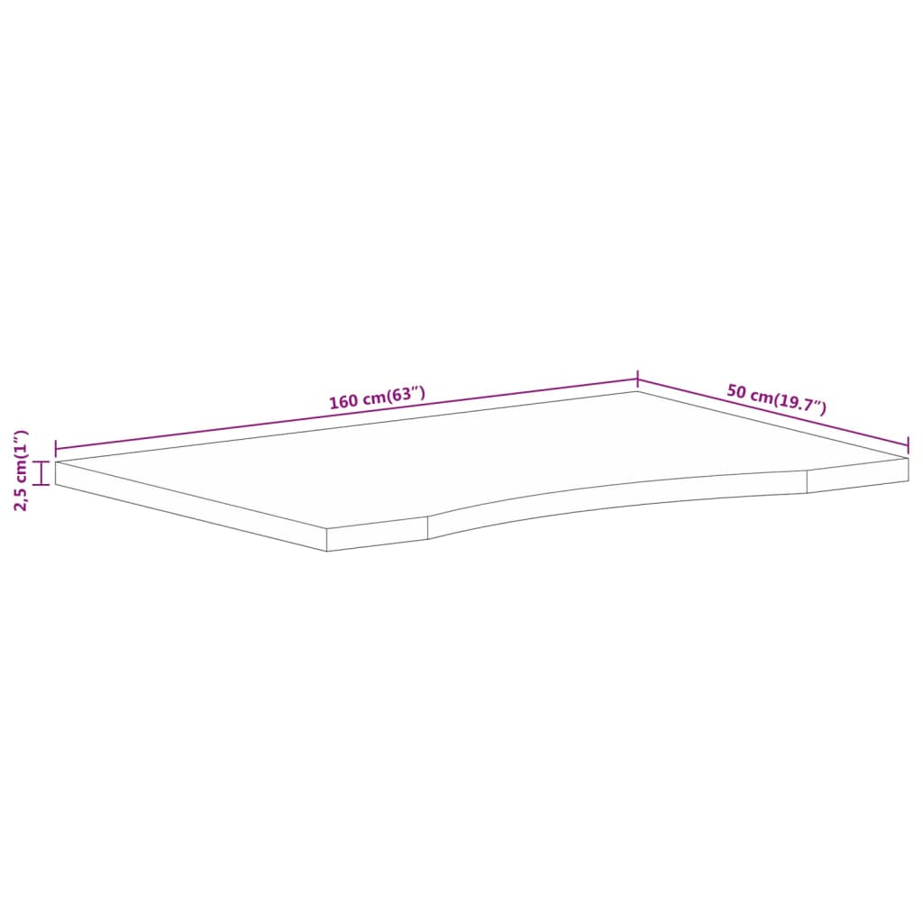 Desk Top with Curve 160x50x2,5 cm Solid Wood Rough Mango