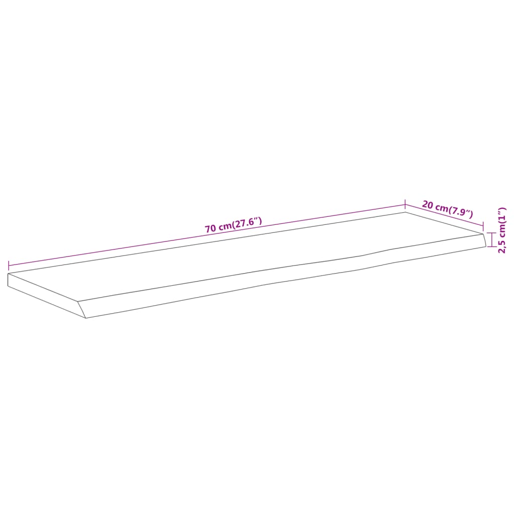 Wall Shelf 70x20x2,5 cm Rectangular Solid Wood Acacia Live Edge