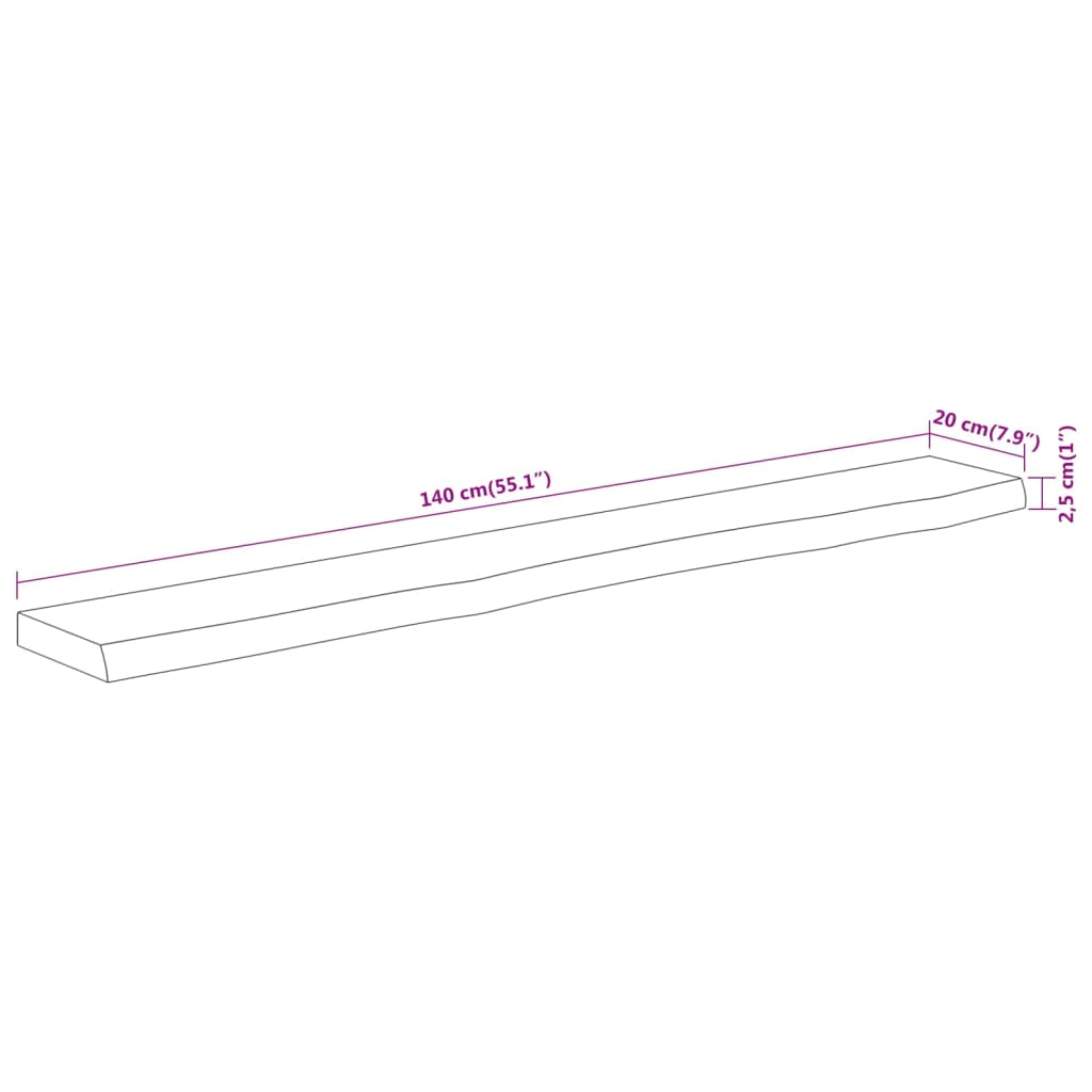 Wall Shelf 140x20x2.5cm Rectangular Solid Wood Acacia Live Edge