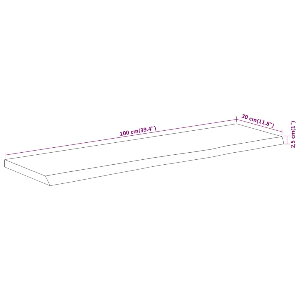 Wall Shelf 100x30x2.5cm Rectangular Solid Wood Acacia Live Edge