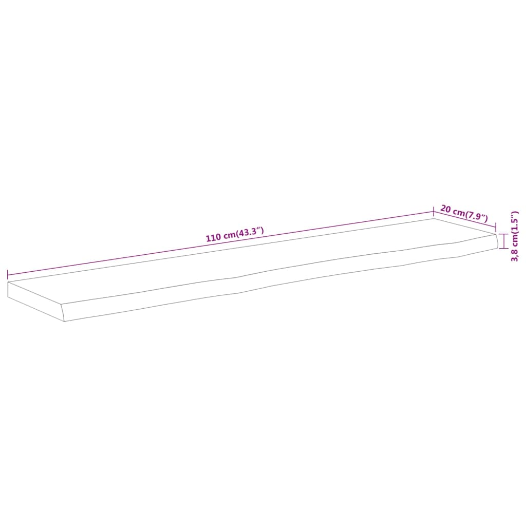 Wall Shelf 110x20x3.8cm Rectangular Solid Wood Acacia Live Edge
