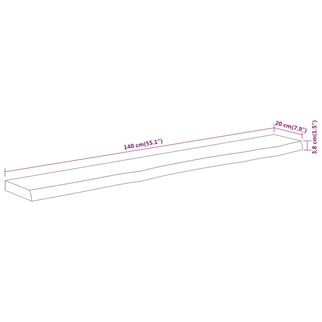 Wall Shelf 140x20x3.8cm Rectangular Solid Wood Acacia Live Edge