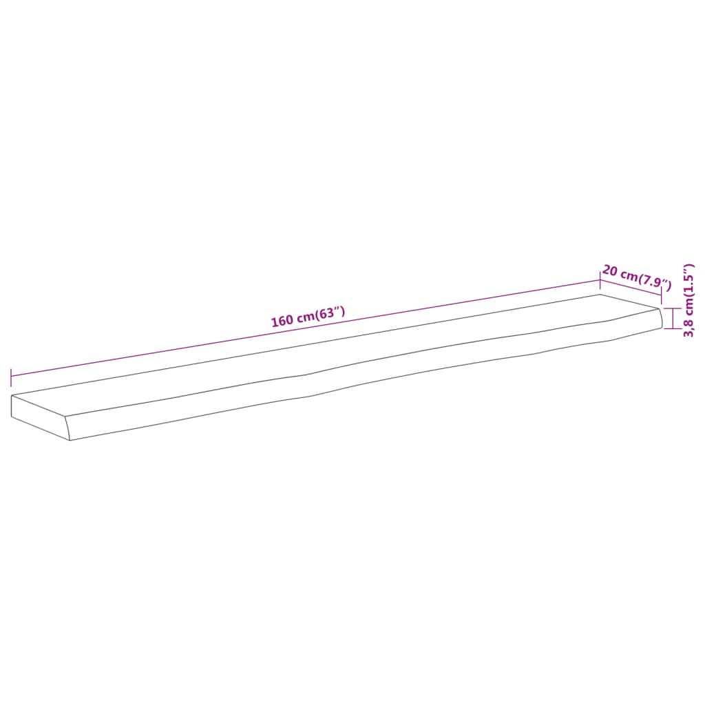 Wall Shelf 160x20x3.8cm Rectangular Solid Wood Acacia Live Edge