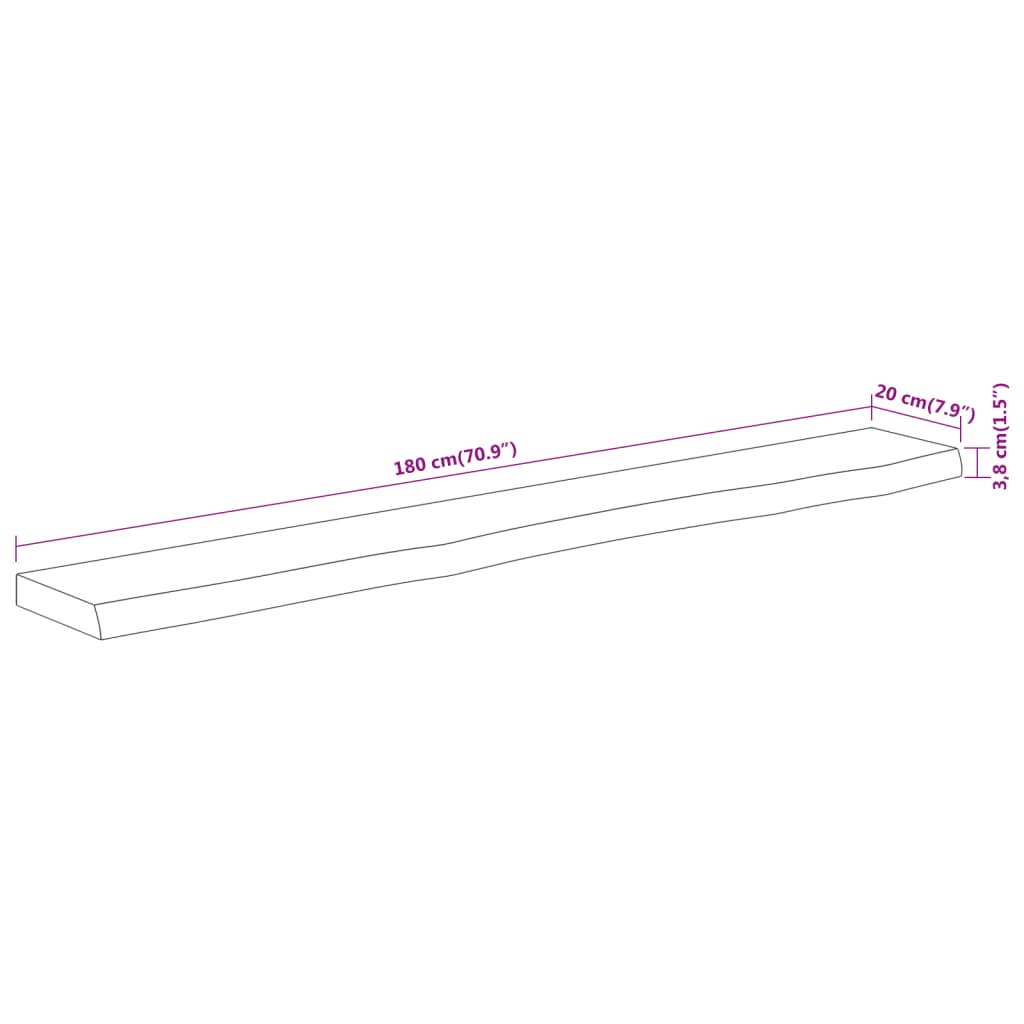 Wall Shelf 180x20x3.8cm Rectangular Solid Wood Acacia Live Edge