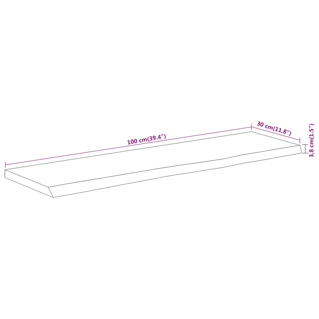 Wall Shelf 100x30x3.8cm Rectangular Solid Wood Acacia Live Edge
