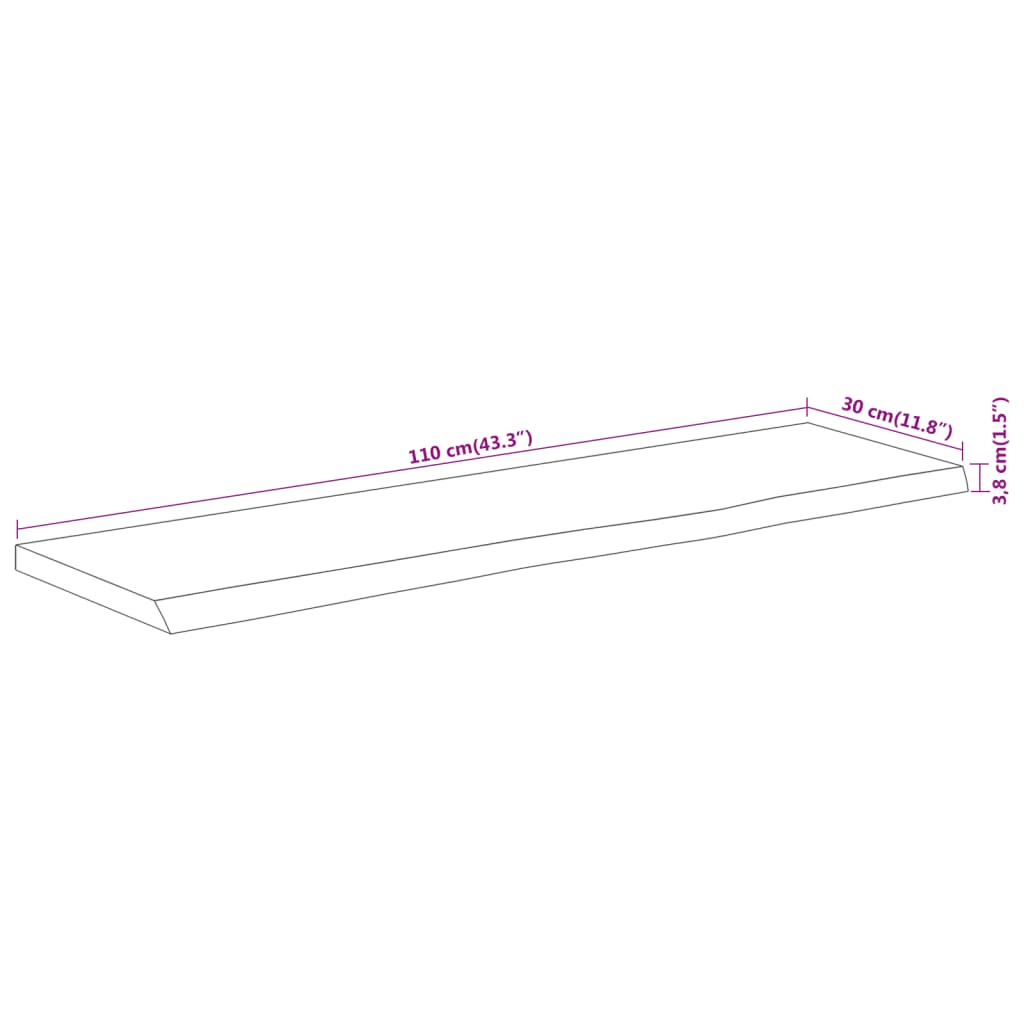 Wall Shelf 110x30x3.8cm Rectangular Solid Wood Acacia Live Edge