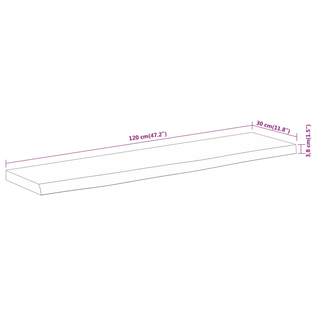 Wall Shelf 120x30x3.8cm Rectangular Solid Wood Acacia Live Edge