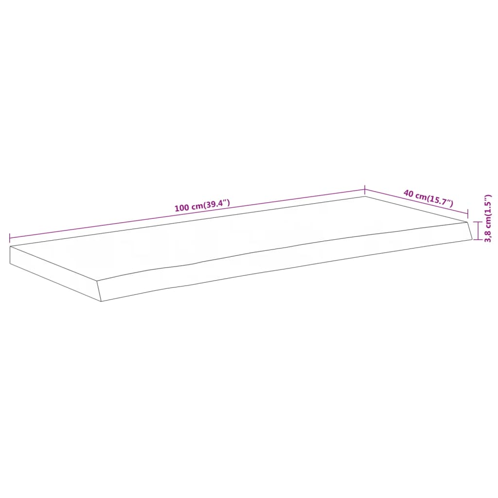 Table Top 100x40x3,8 cm Rectangular Solid Wood Acacia Live Edge