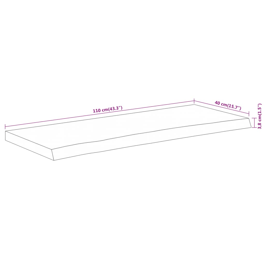 Table Top 110x40x3,8 cm Rectangular Solid Wood Acacia Live Edge