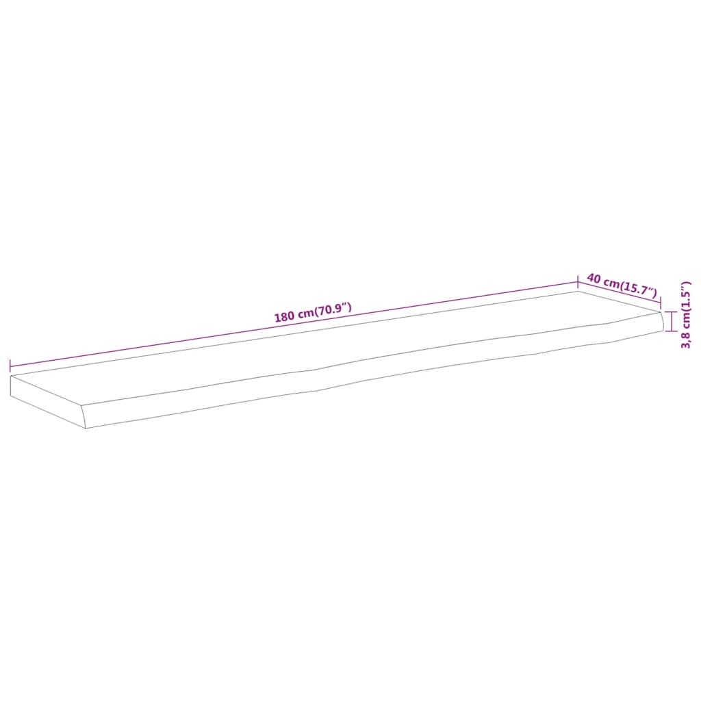 Table Top 180x40x3,8 cm Rectangular Solid Wood Acacia Live Edge