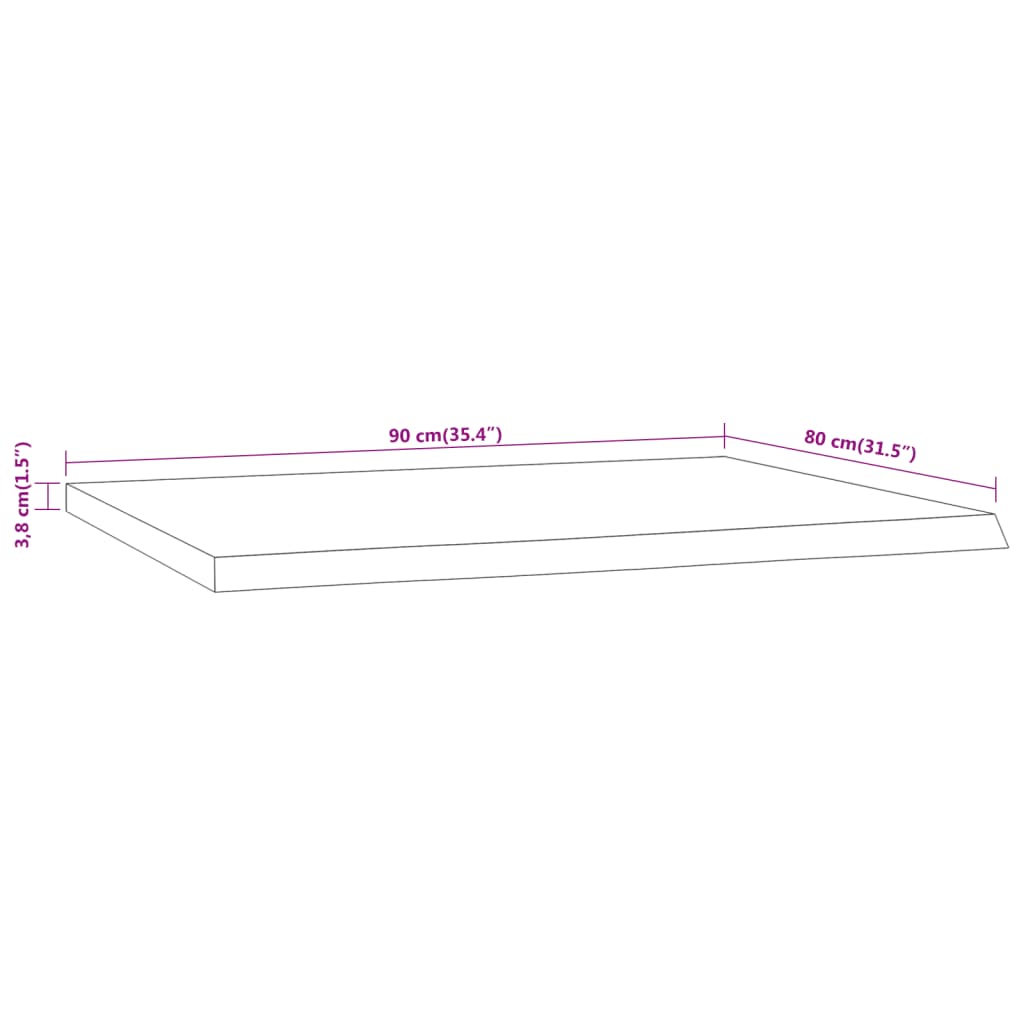 Desk Top 90x80x3.8 cm Rectangular Solid Wood Acacia Live Edge