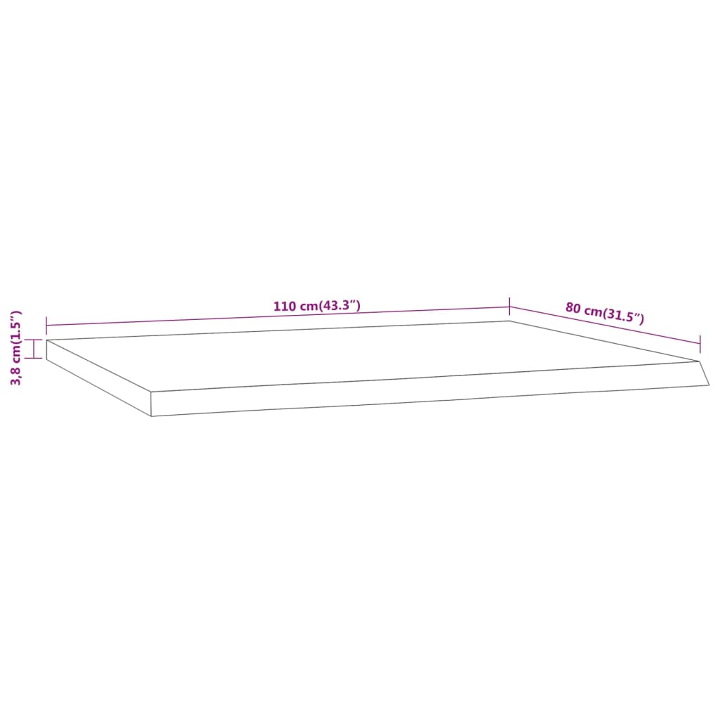 Desk Top 110x80x3,8 cm Rectangular Solid Wood Acacia Live Edge