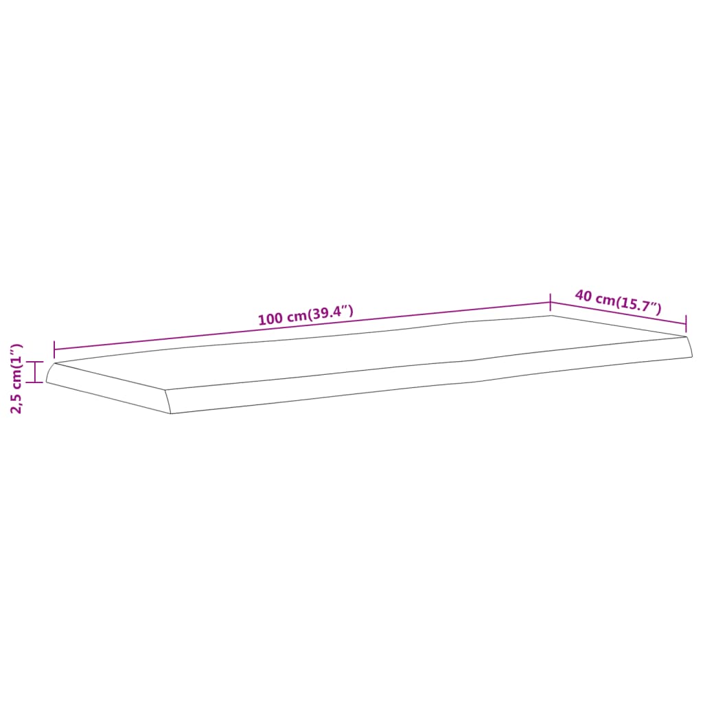 Table Top 100x40x2.5 cm Rectangular Solid Wood Acacia Live Edge