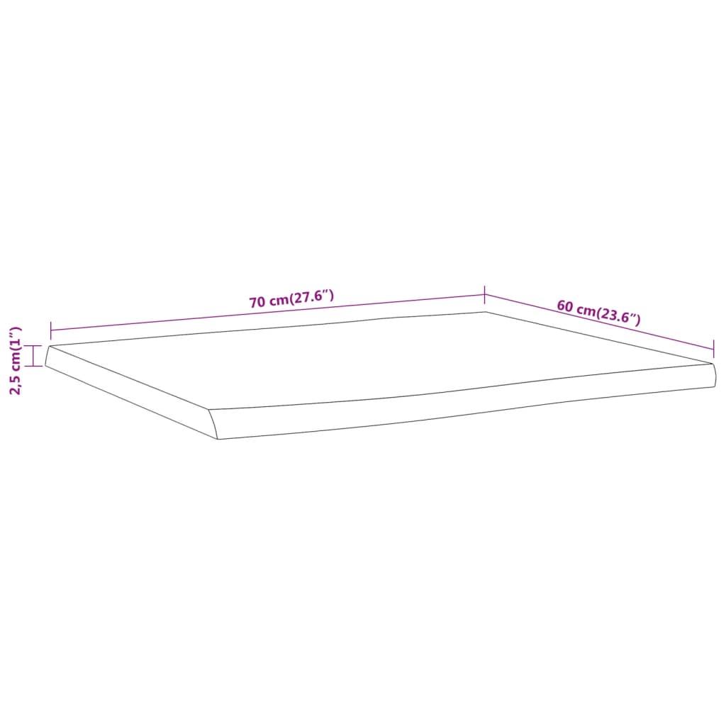 Table Top 70x60x2,5 cm Rectangular Solid Wood Acacia Live Edge