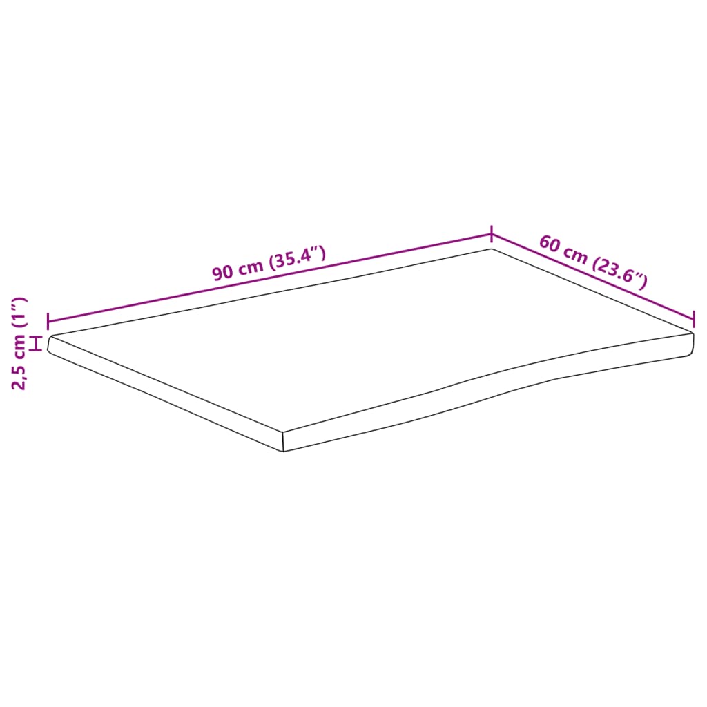 Table Top 90x60x2,5 cm Rectangular Solid Wood Acacia Live Edge