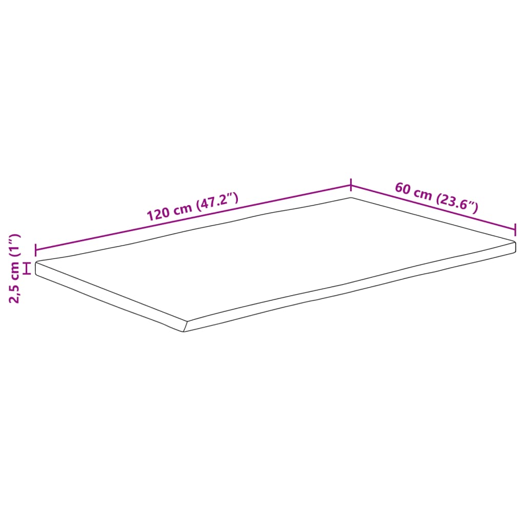 Table Top 120x60x2.5 cm Rectangular Solid Wood Acacia Live Edge