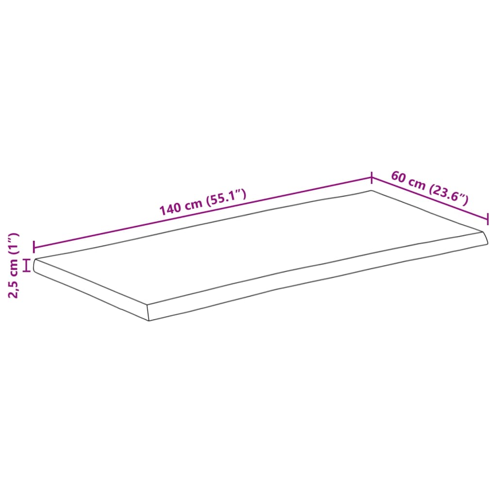 Table Top 140x60x2.5 cm Rectangular Solid Wood Acacia Live Edge