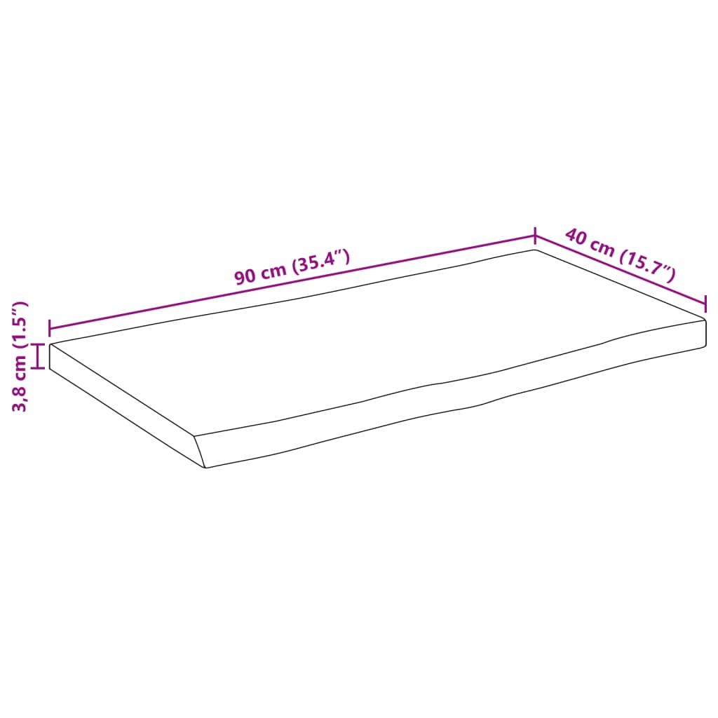 Table Top 90x40x3.8 cm Rectangular Solid Wood Acacia Live Edge