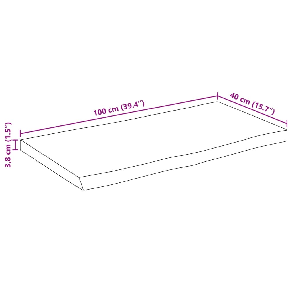 Table Top 100x40x3.8 cm Rectangular Solid Wood Acacia Live Edge