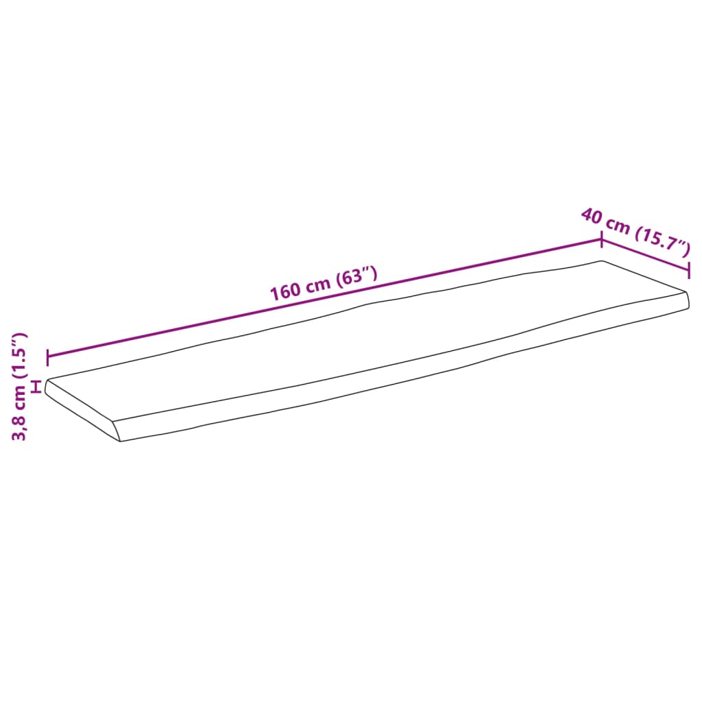 Table Top 160x40x3.8 cm Rectangular Solid Wood Acacia Live Edge