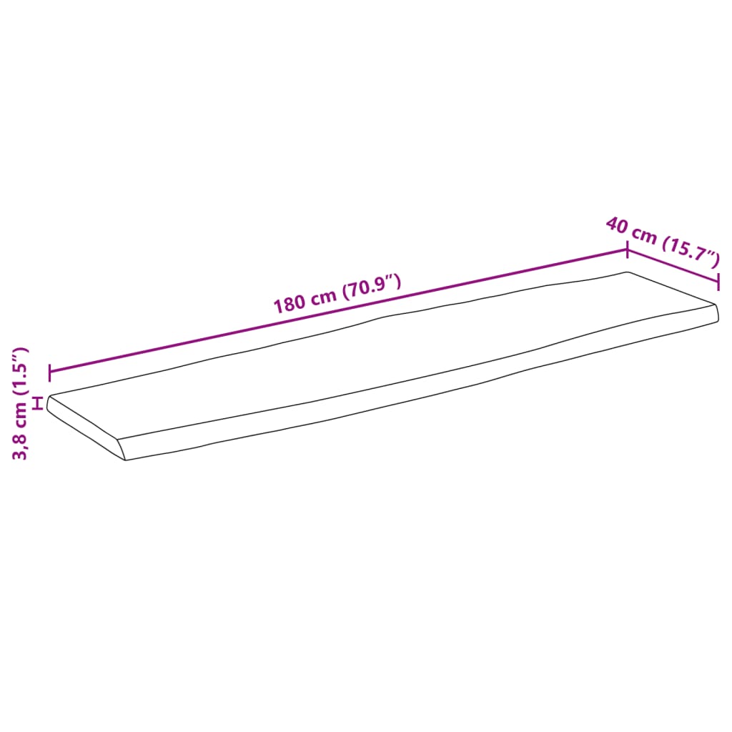 Table Top 180x40x3.8 cm Rectangular Solid Wood Acacia Live Edge
