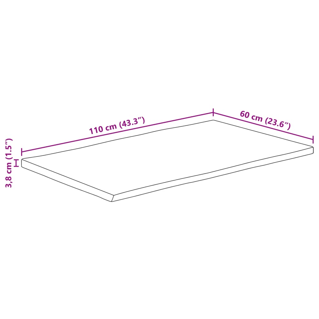 Table Top 110x60x3.8 cm Rectangular Solid Wood Acacia Live Edge