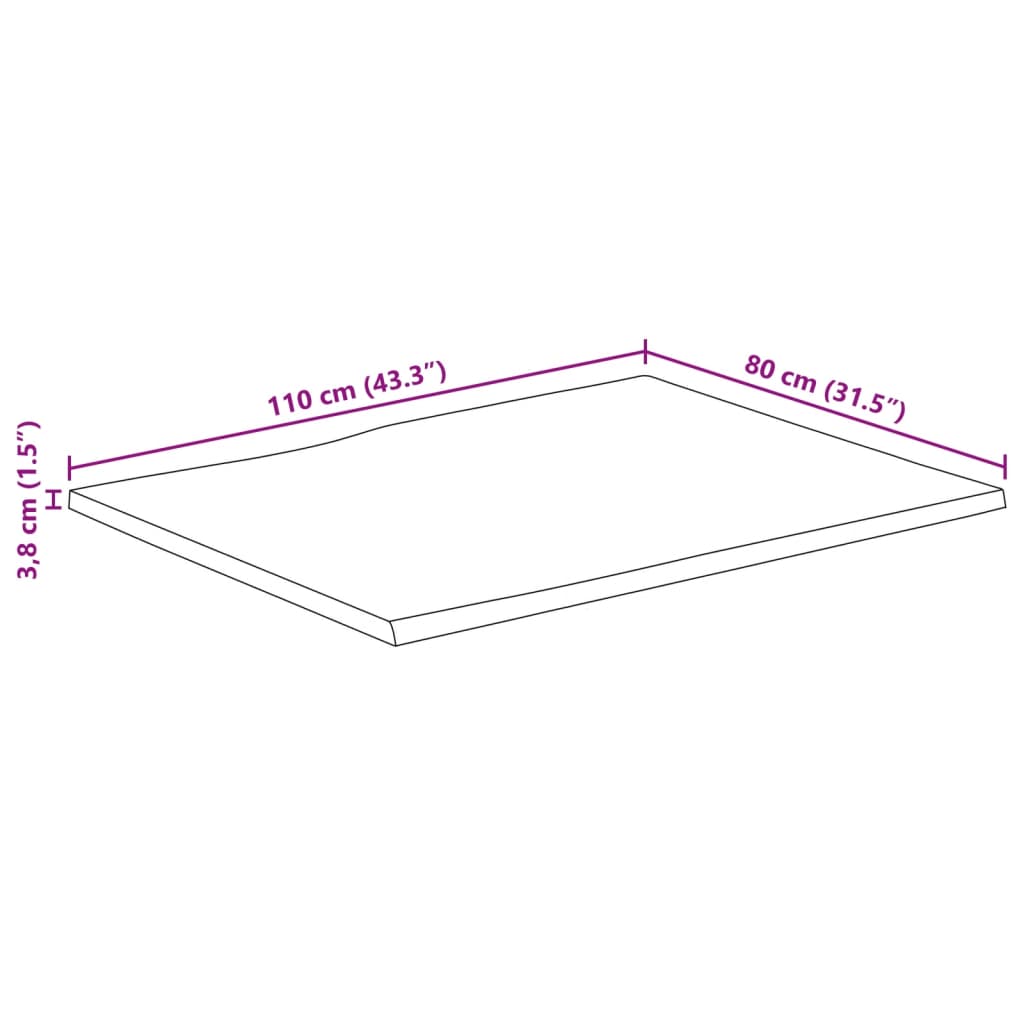 Table Top 110x80x3,8 cm Rectangular Solid Wood Acacia Live Edge