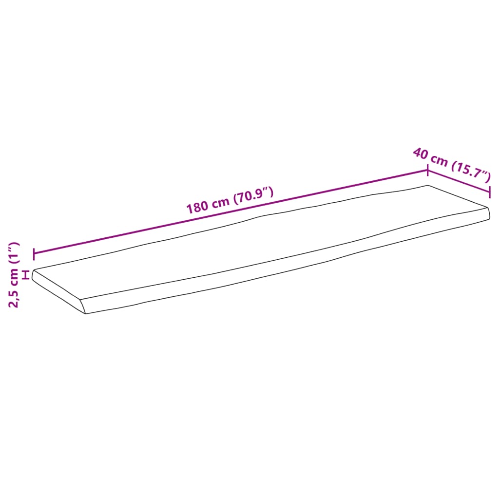 Table Top 180x40x2.5 cm Live Edge Solid Wood Mango
