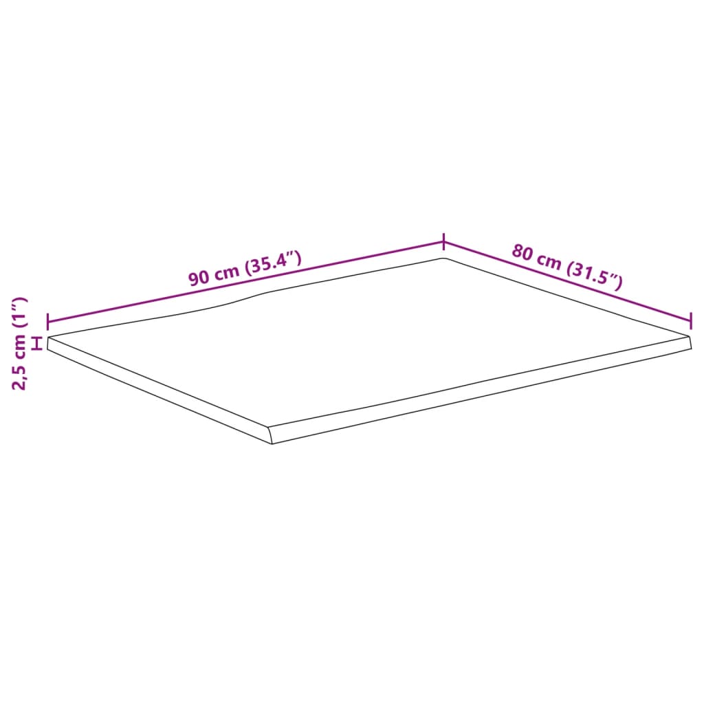 Table Top 90x80x2,5 cm Live Edge Solid Wood Mango