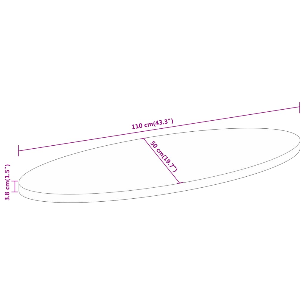 Table Top 110x50x3,8 cm Oval Solid Wood Acacia