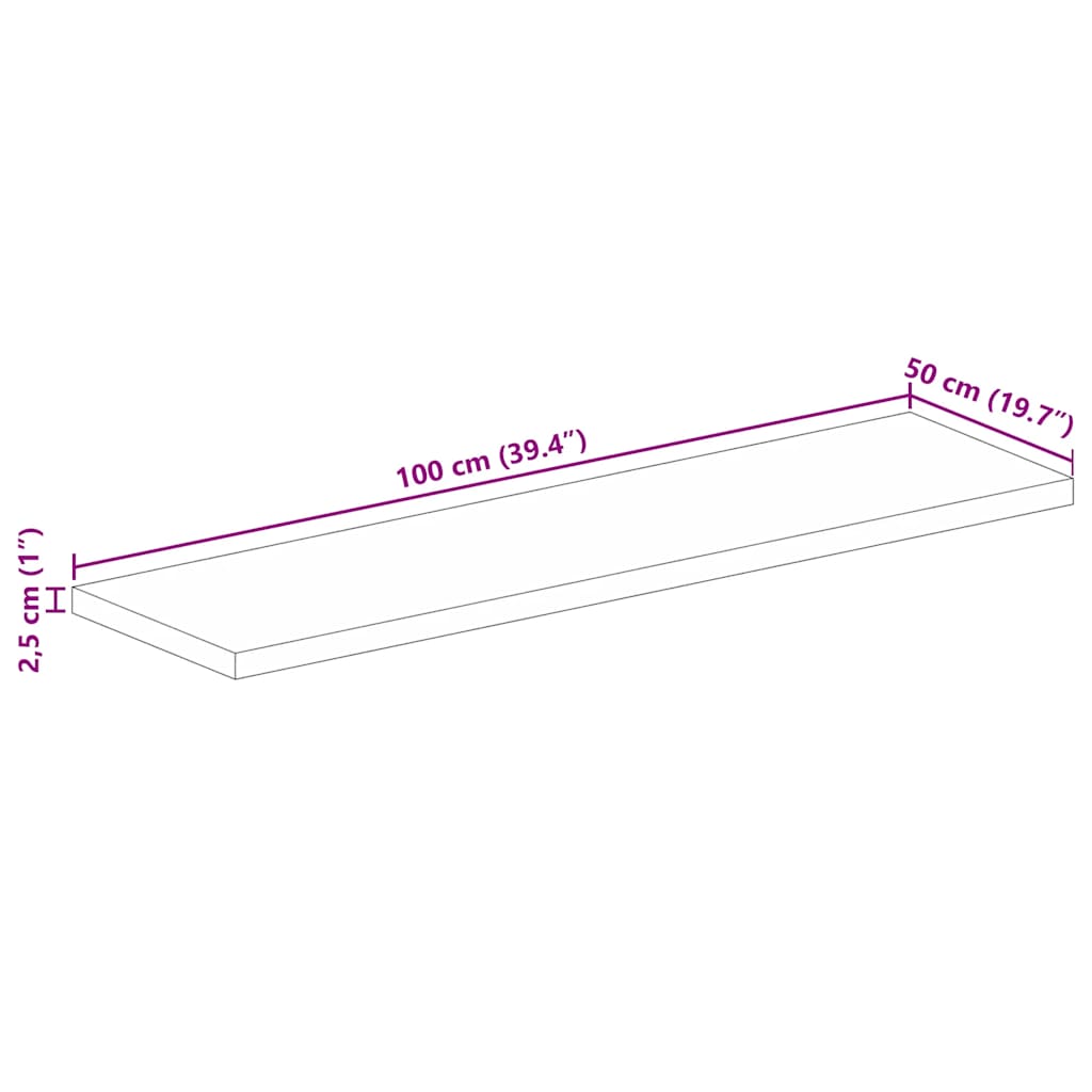 Table Top 100x50x2.5 cm Rectangular Solid Wood Acacia
