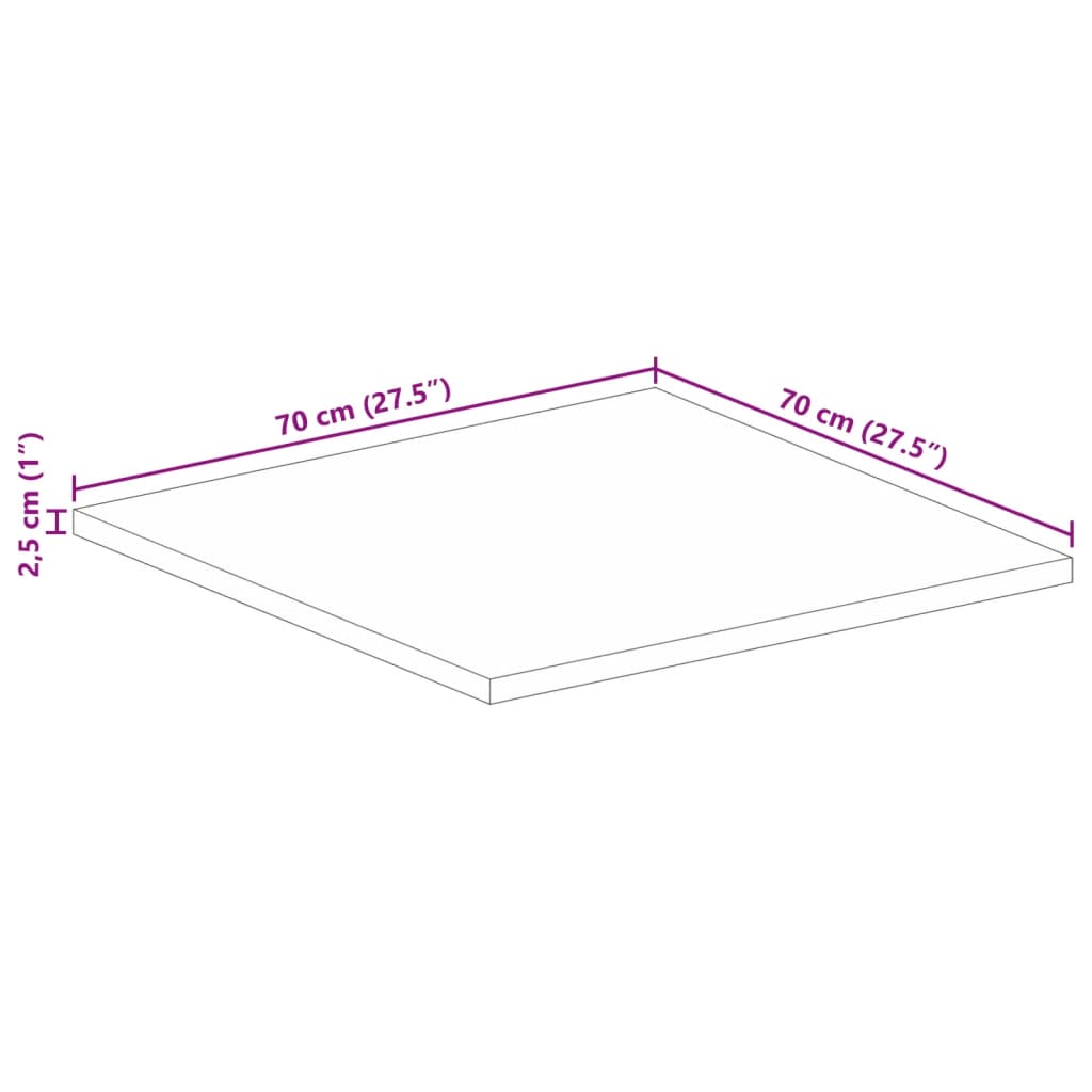 Table Top 70x70x2,5 cm Square Solid Wood Acacia