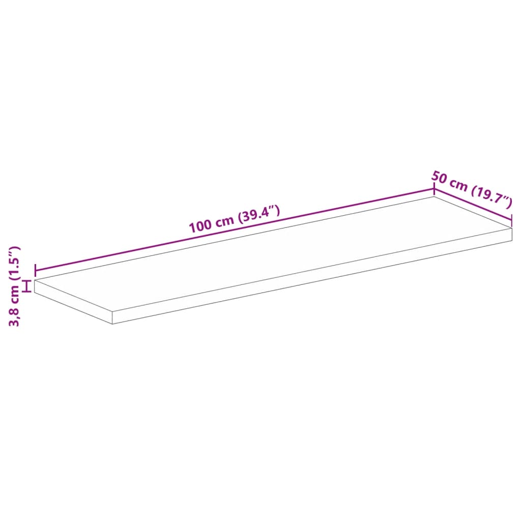 Table Top 100x50x3,8 cm Rectangular Solid Wood Acacia