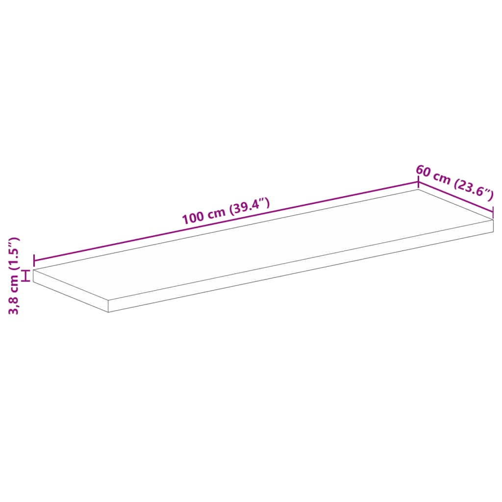 Table Top 100x60x3.8 cm Rectangular Solid Wood Acacia