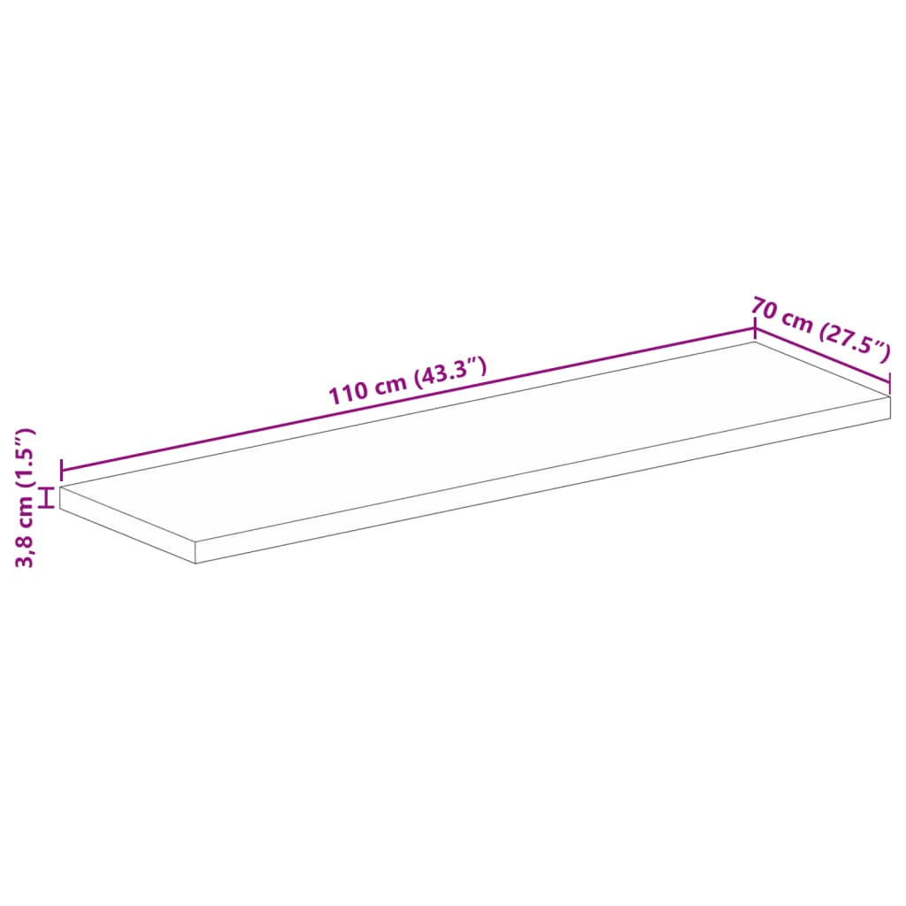 Table Top 110x70x3,8 cm Rectangular Solid Wood Acacia