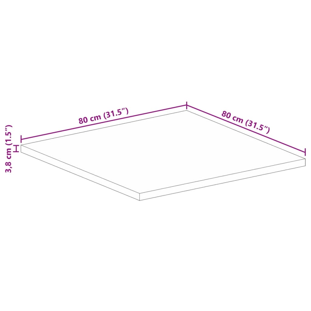 Table Top 80x80x3,8 cm Square Solid Wood Acacia