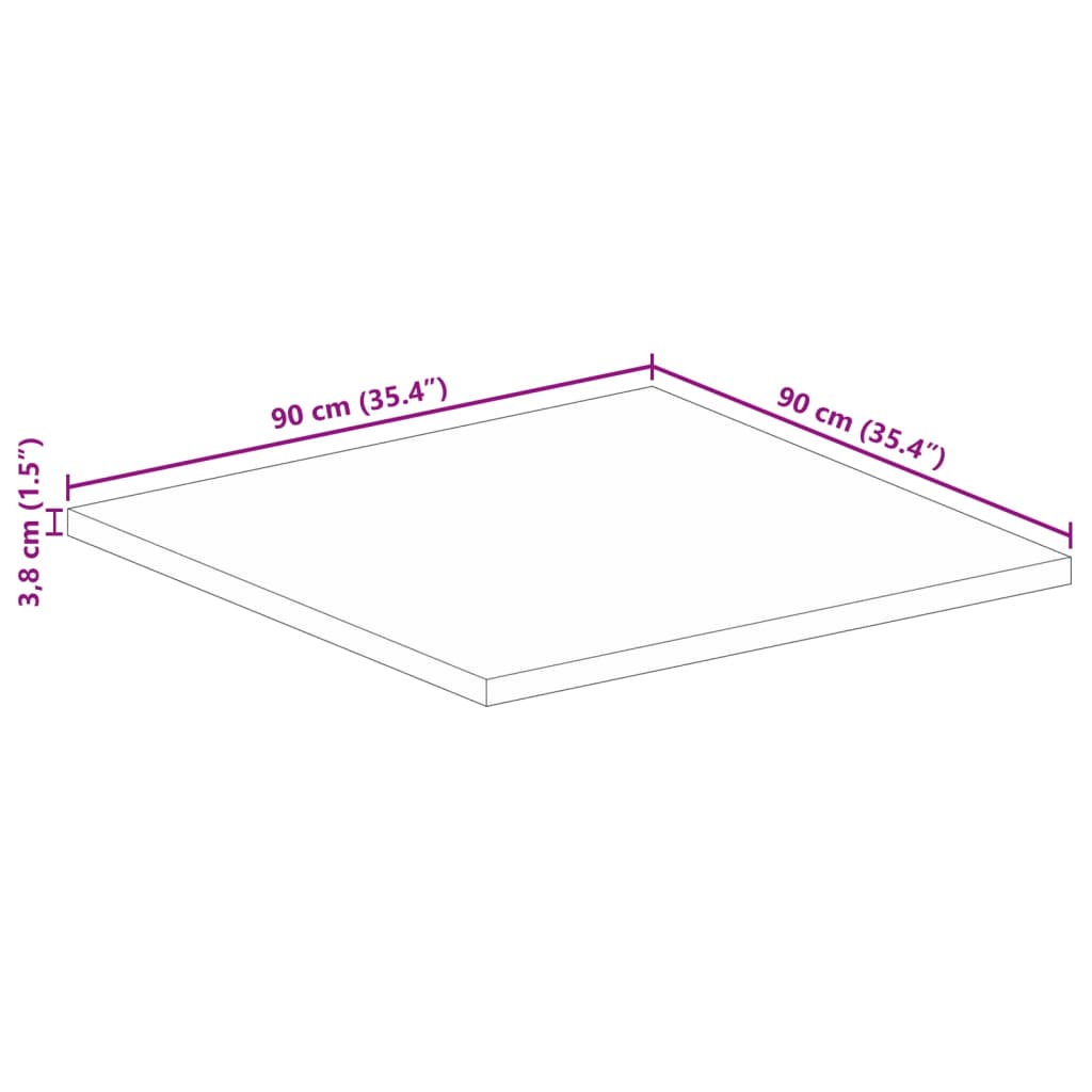 Table Top 90x90x3.8 cm Square Solid Wood Acacia
