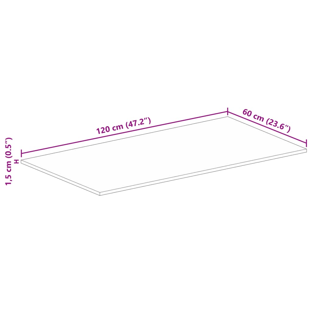 Table Top 120x60x1,5 cm Rectangular Solid Wood Rough Mango