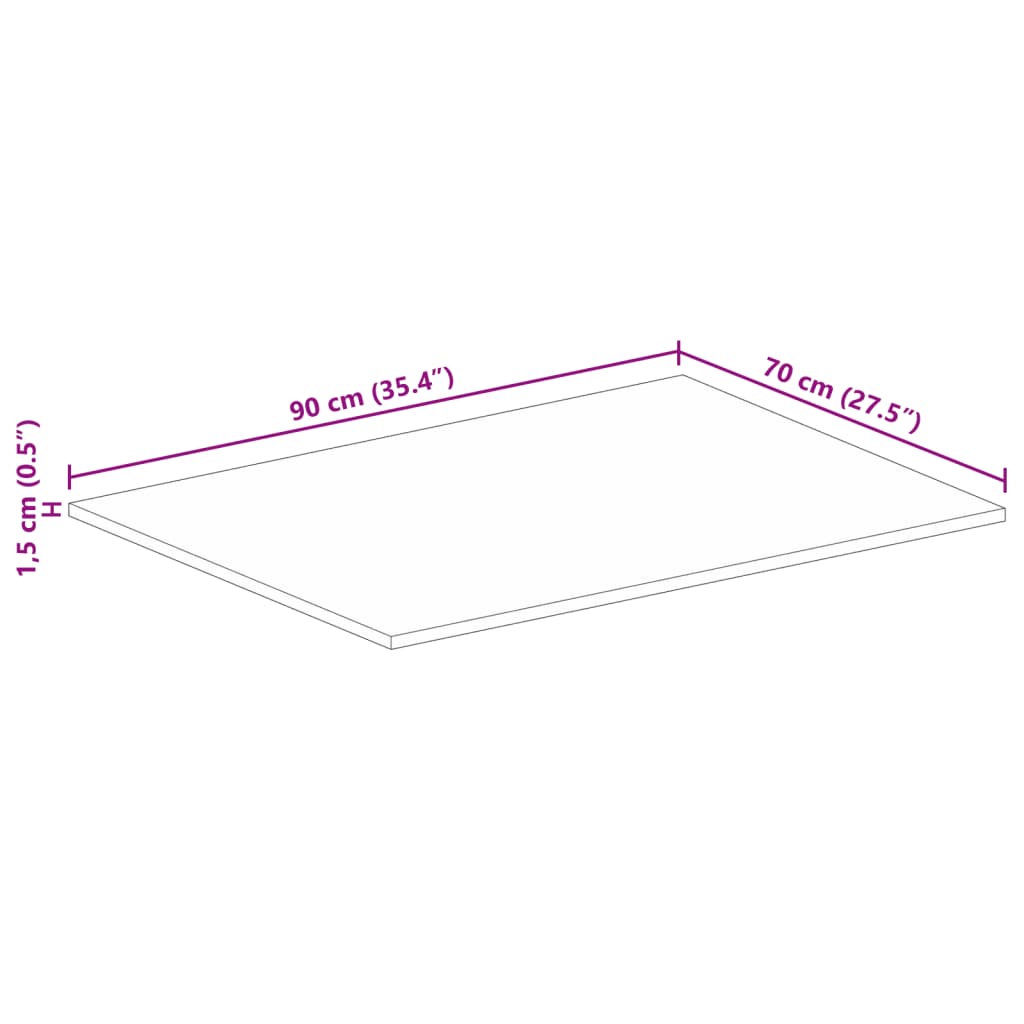 Table Top 90x70x1.5 cm Rectangular Solid Wood Rough Mango