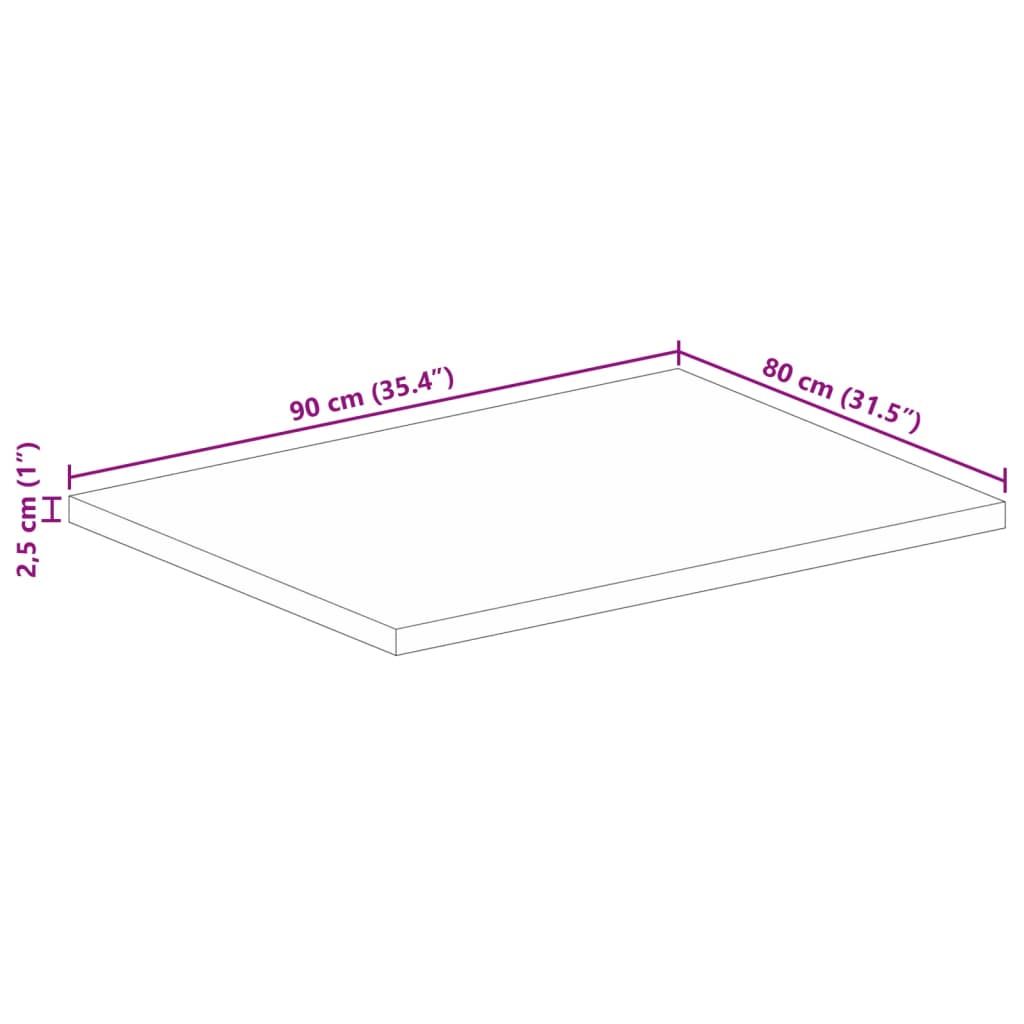 Table Top 90x80x2,5 cm Rectangular Solid Wood Rough Mango