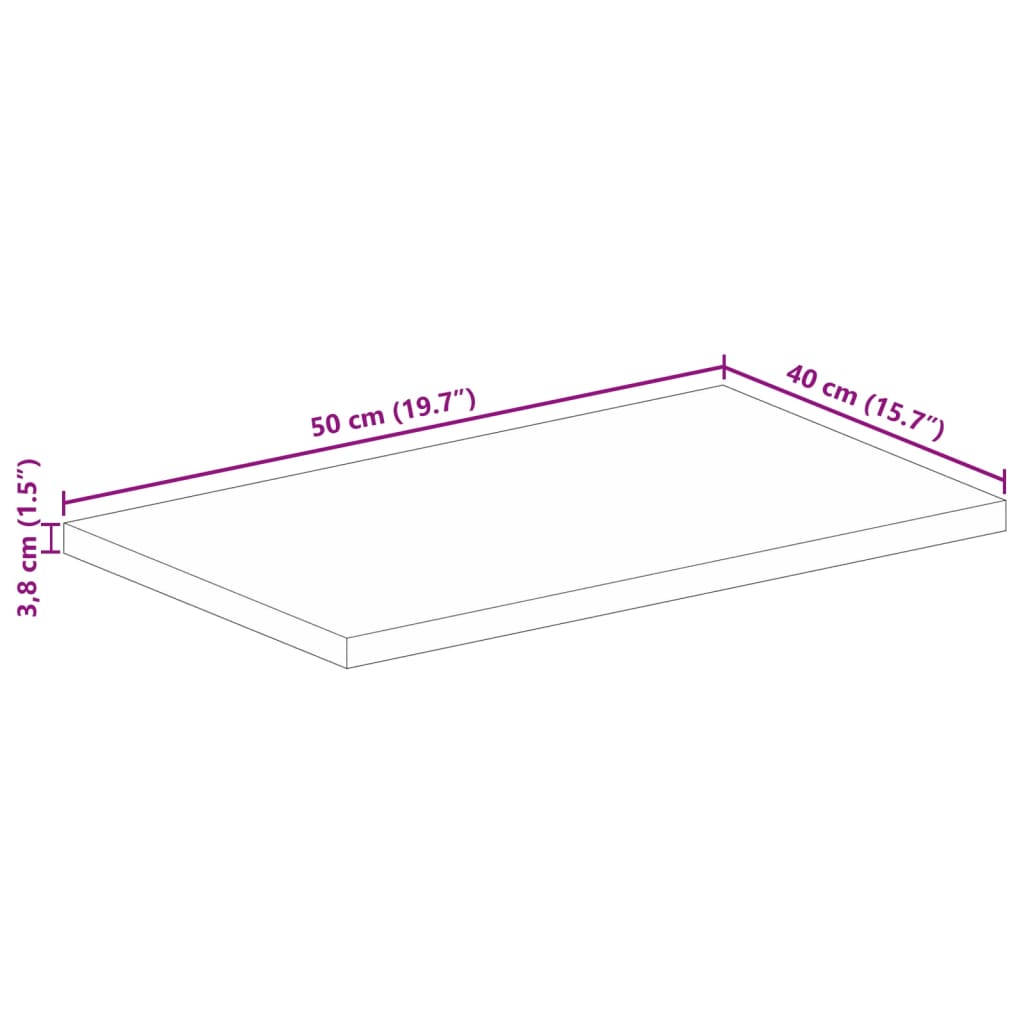 Table Top 50x40x3,8 cm Rectangular Solid Wood Rough Mango