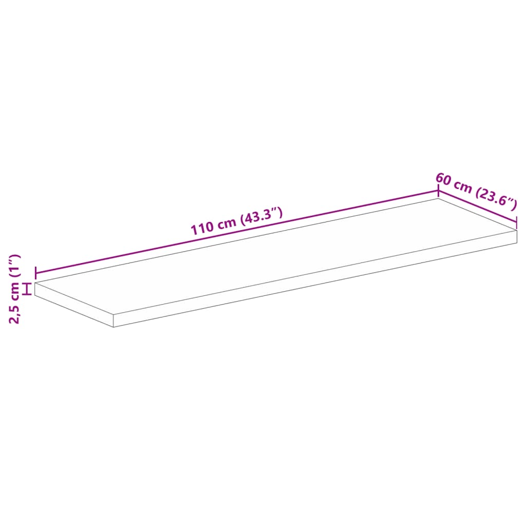 Table Top 110x60x2.5 cm Rectangular Solid Wood Mango