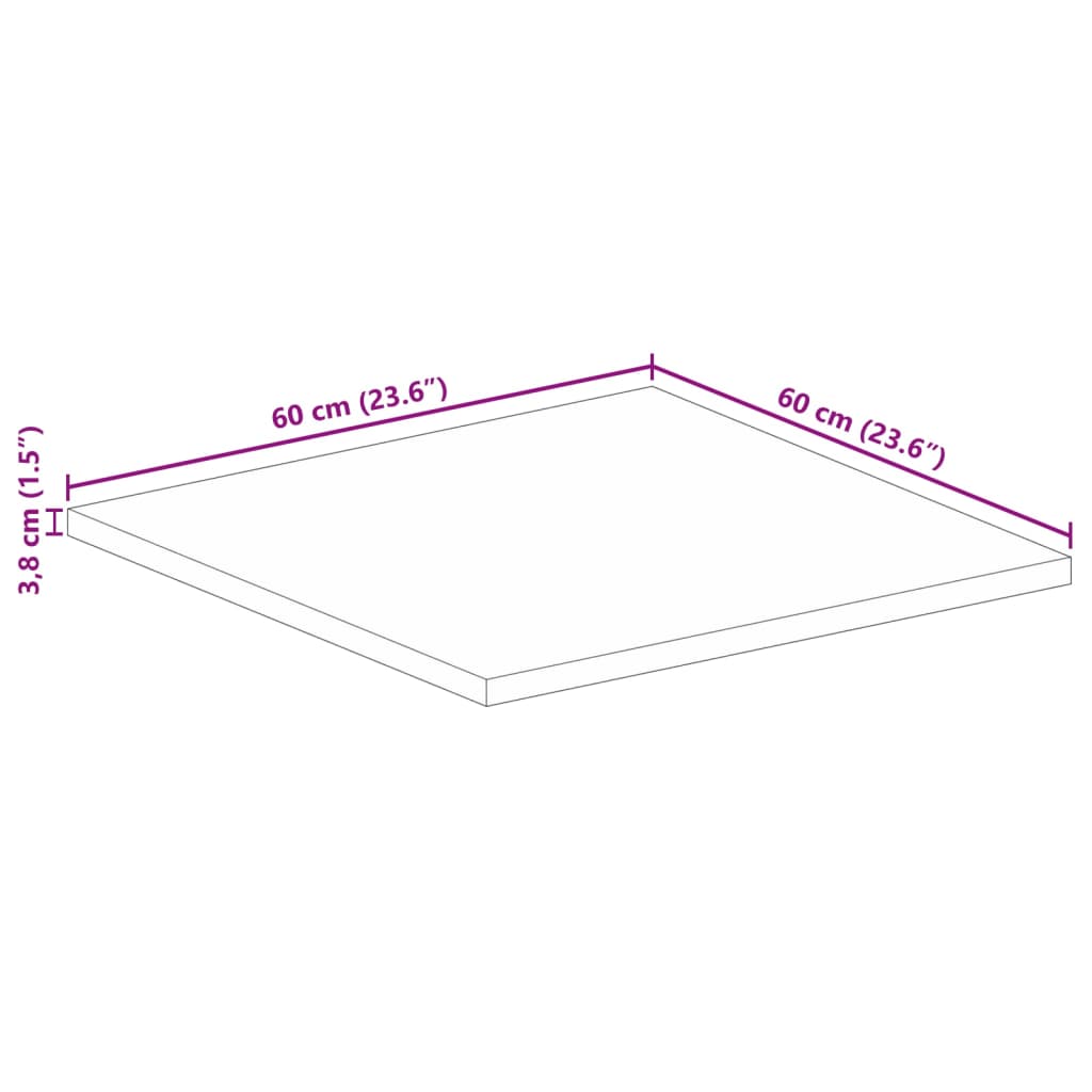 Table Top 60x60x3.8 cm Square Solid Wood Mango