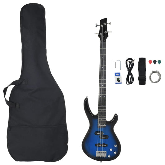 Electric Bass Guitar for Beginner with Bag Blue and Black 4/4 46" Electric Bass Guitar for Beginner with Bag Blue and Black 4/4 46"